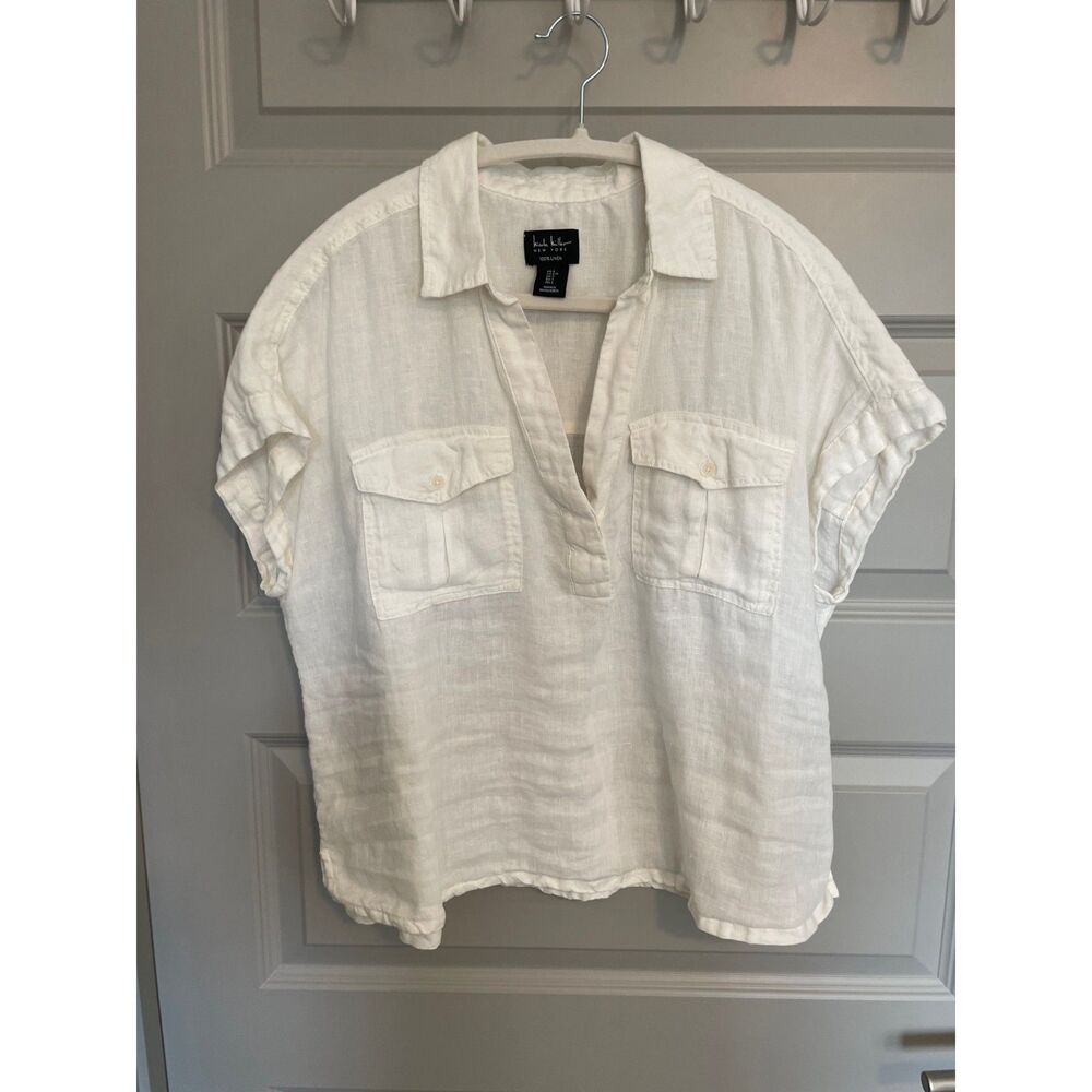 100% linen cream popover shirt, size L